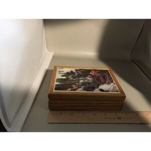 Hadley House Wooden Box With A Cardinal On The Lid Lined In Red Velvet/felt